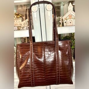 Buxton Rich Brown Crocodile Pattern Business Tote